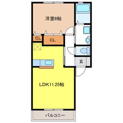 メルベーユ芝原Ｂの物件間取画像